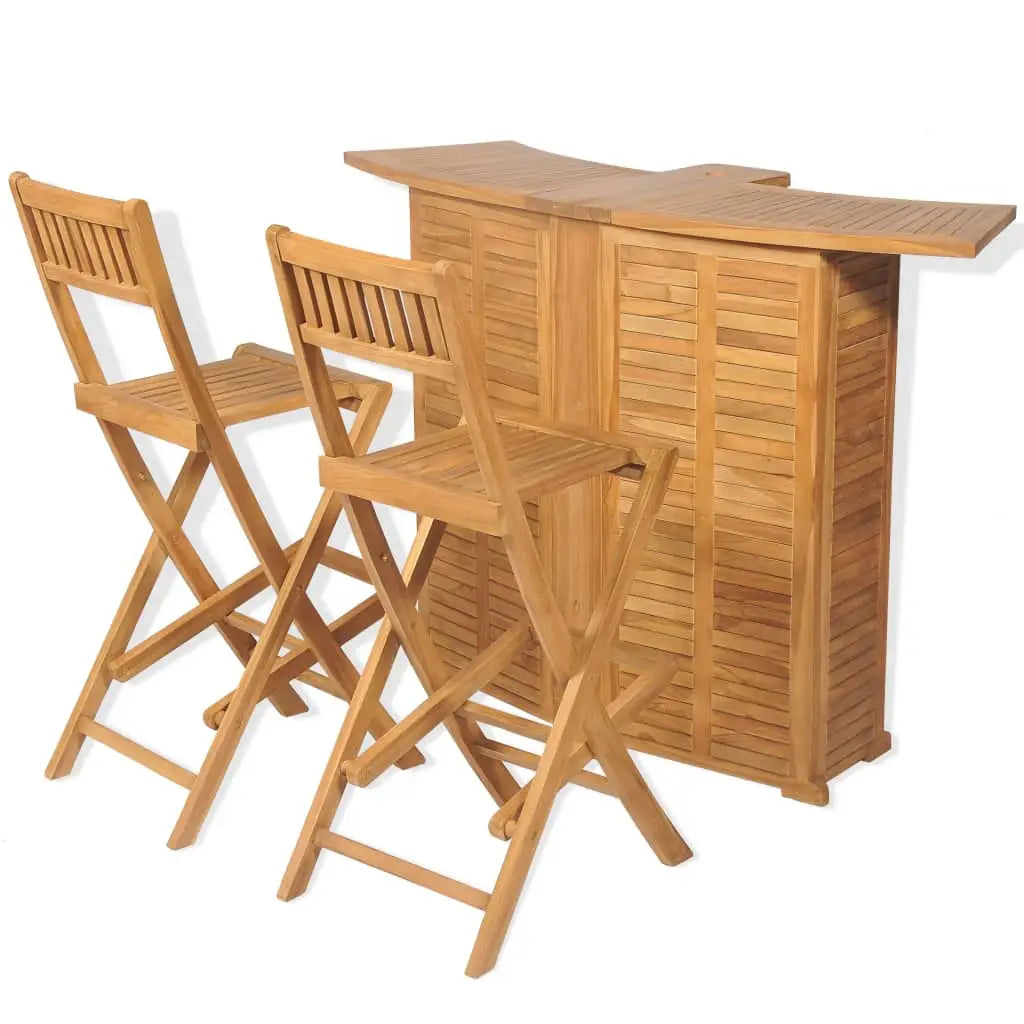 3 - tlg. Bistro - Set mit Klappstühlen Massivholz Teak