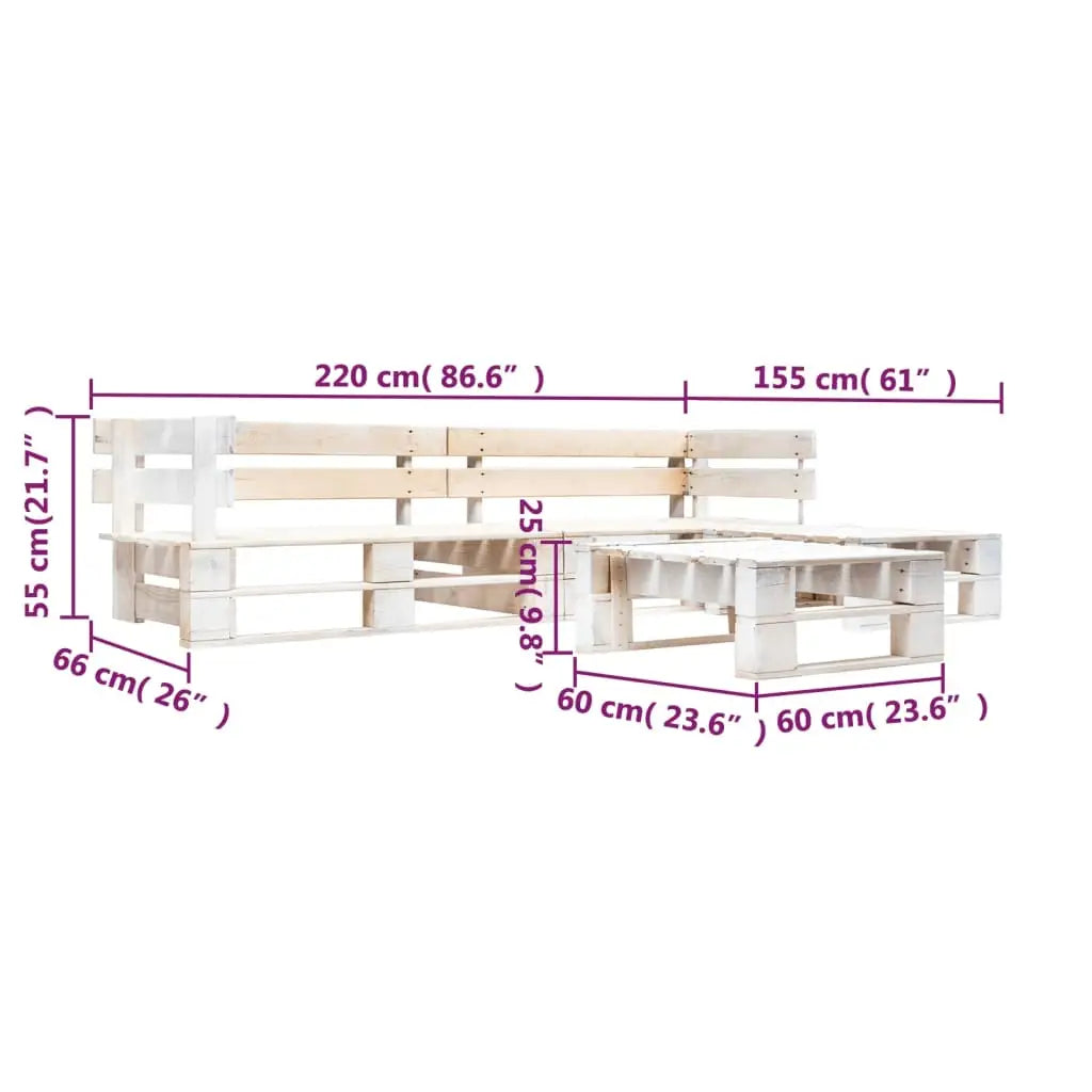 4 - tlg. Garten - Paletten - Sofagarnitur Holz Weiß