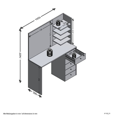 FMD Schminktisch mit Spiegel 105x39,9x140,5 cm Weiß