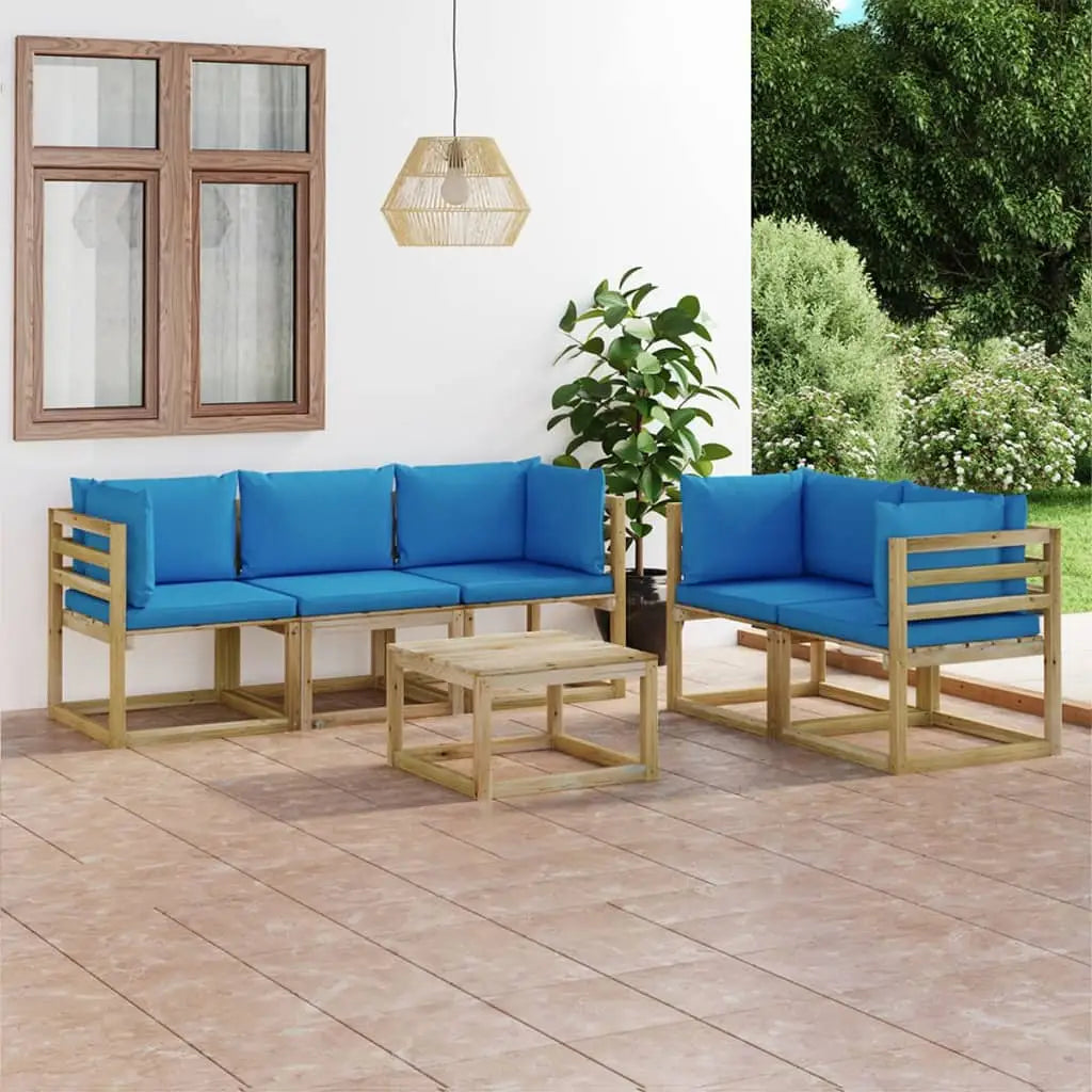 6 - tlg. Garten - Lounge - Set mit Hellblauen Kissen