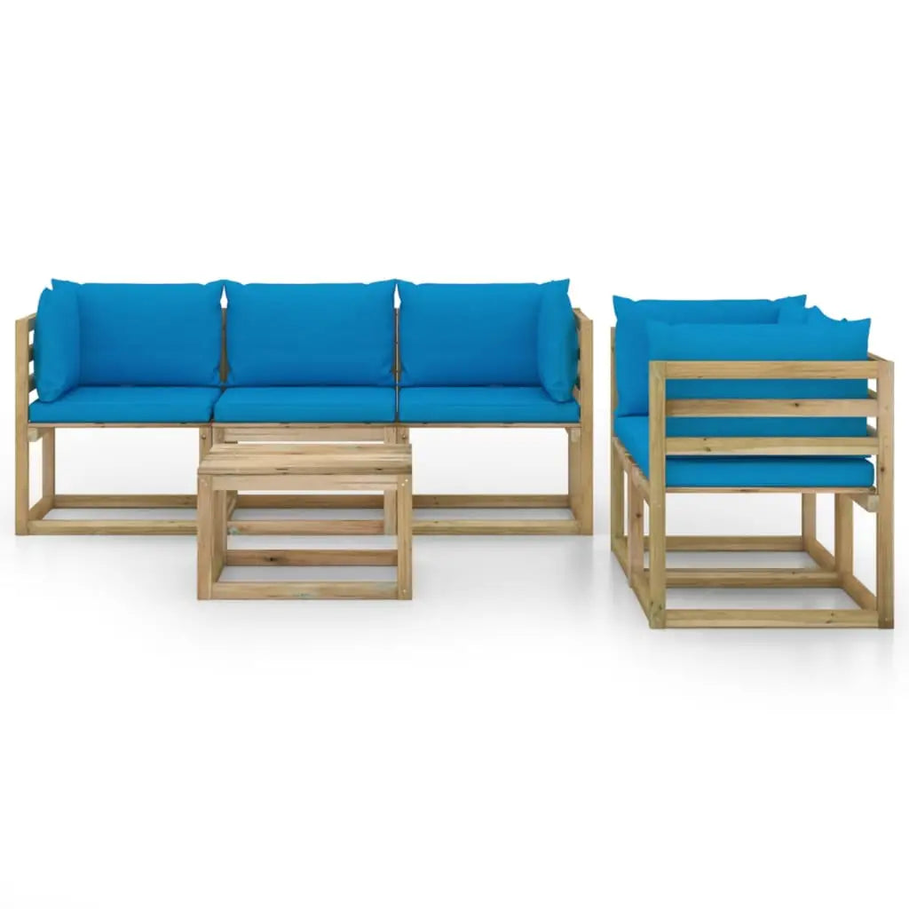 6 - tlg. Garten - Lounge - Set mit Hellblauen Kissen