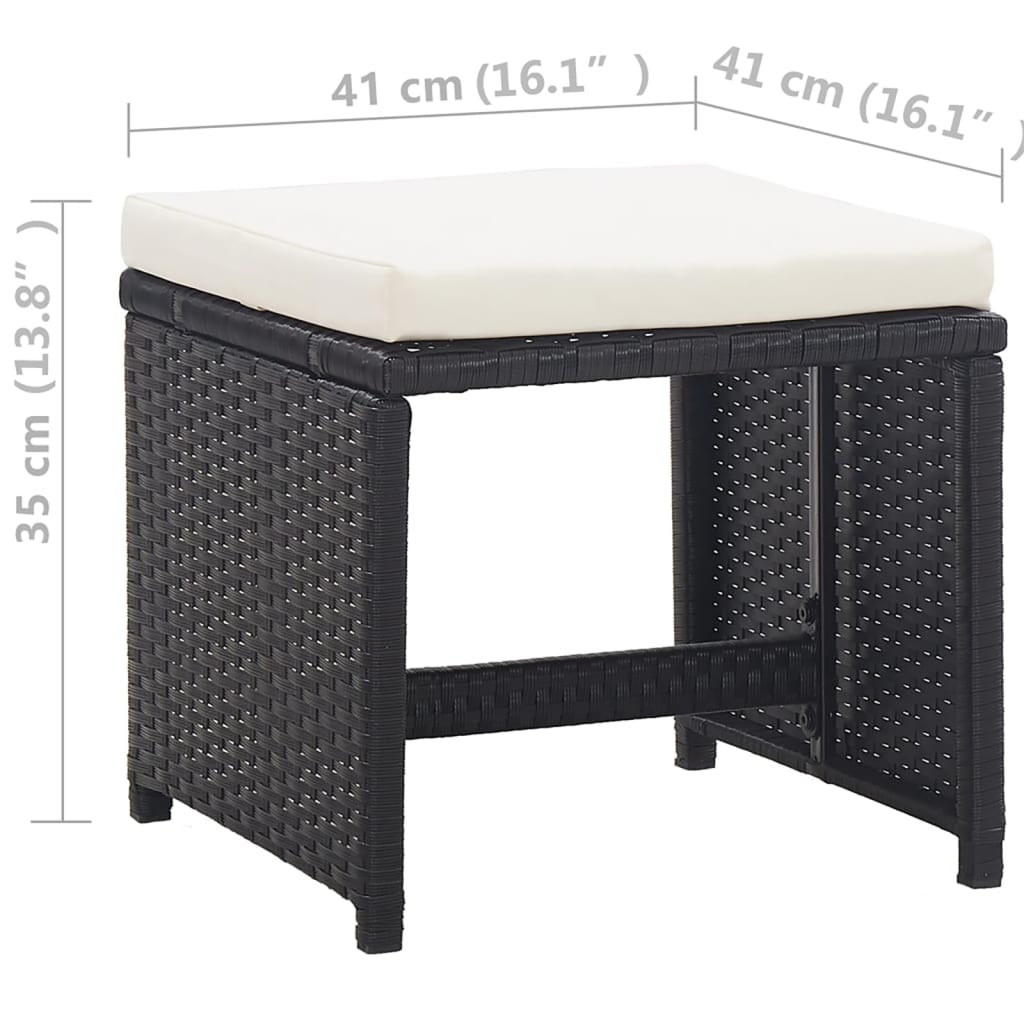 13-tlg. Garten-Essgruppe mit Auflagen Poly Rattan Schwarz