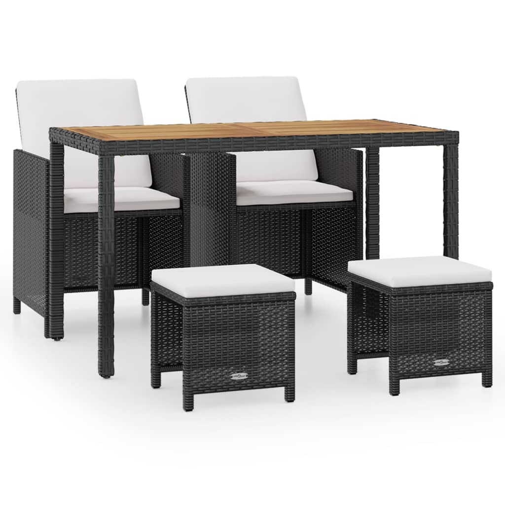 5-tlg. Garten-Essgruppe Poly Rattan Akazienholz Schwarz