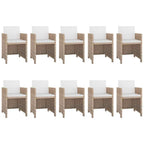 11-tlg. Garten-Essgruppe mit Auflagen Poly Rattan Beige