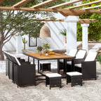 11-tlg. Garten-Essgruppe mit Auflagen Poly Rattan Schwarz