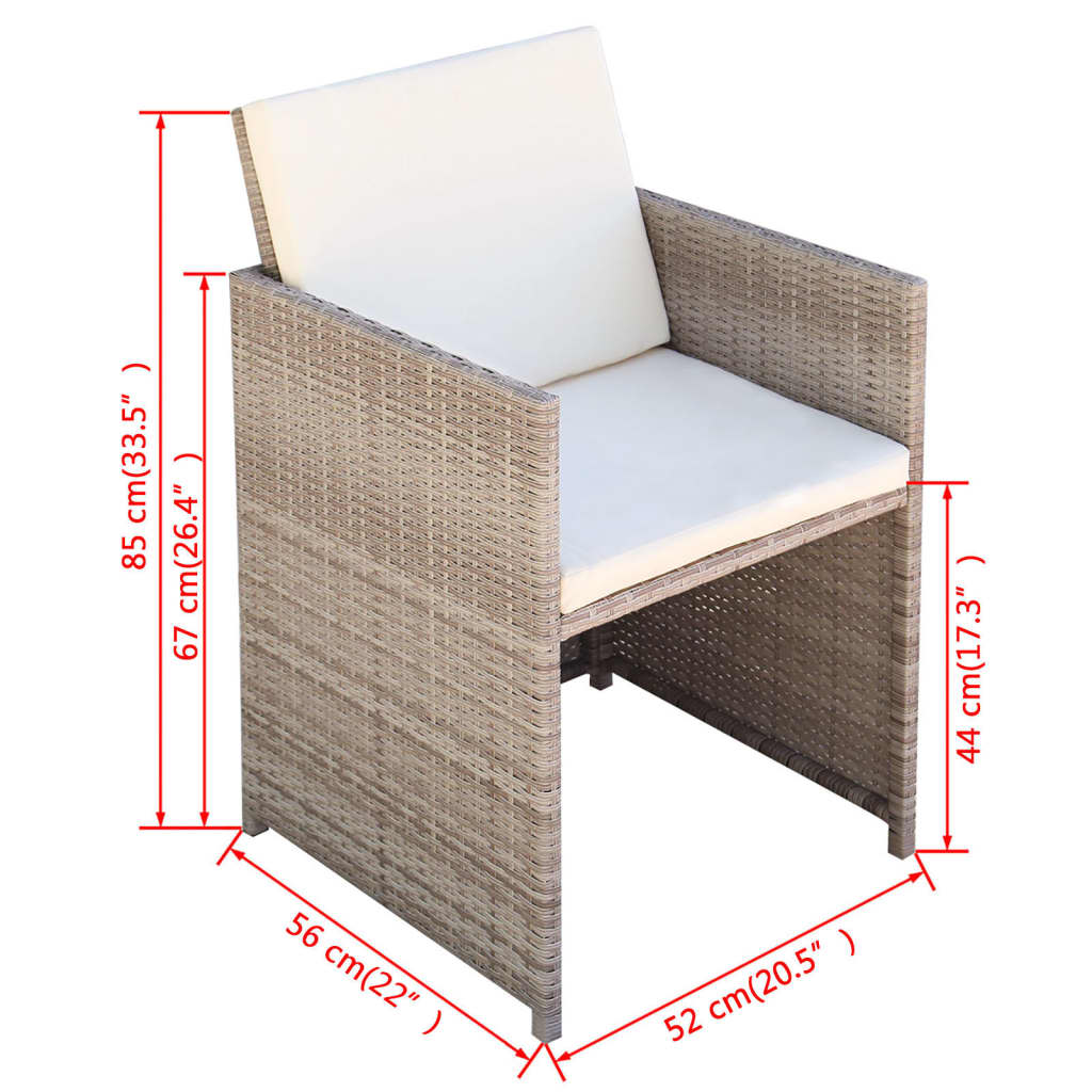 5-tlg. Garten-Essgruppe mit Auflagen Poly Rattan Beige