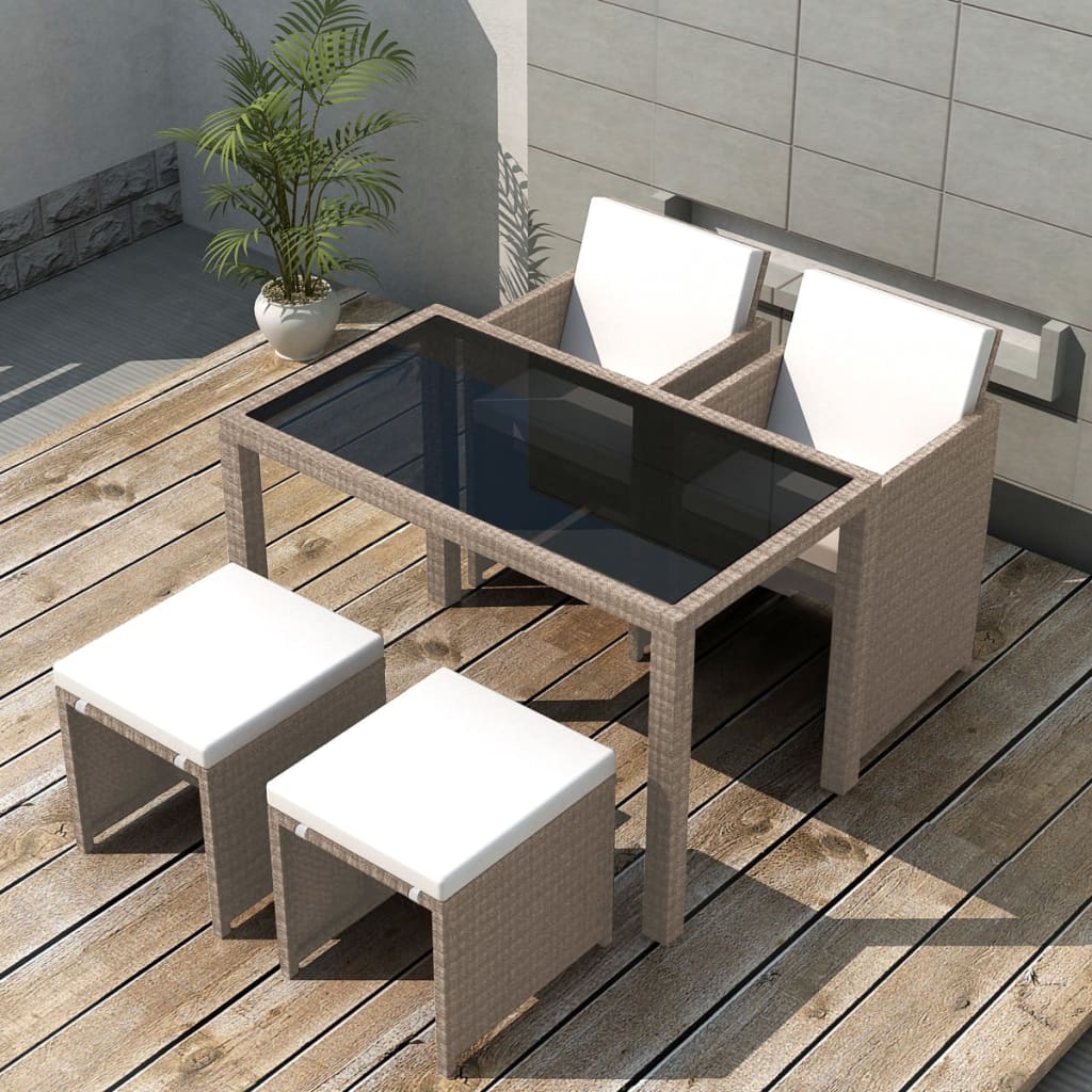 5-tlg. Garten-Essgruppe mit Auflagen Poly Rattan Beige