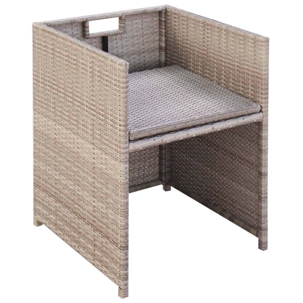 11-tlg. Garten-Essgruppe mit Auflagen Poly Rattan Beige