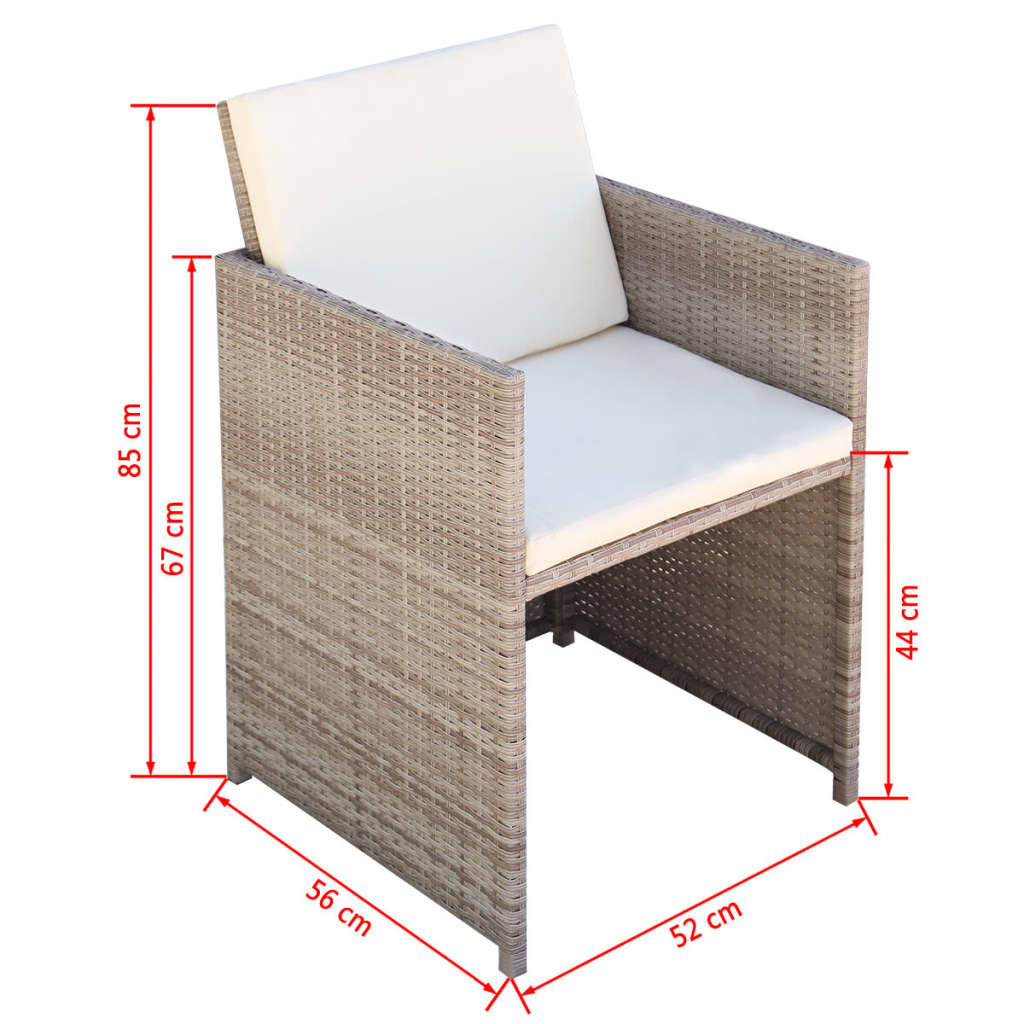 11-tlg. Garten-Essgruppe mit Auflagen Poly Rattan Beige