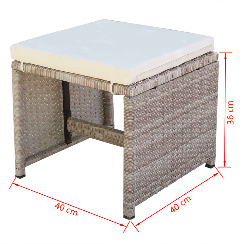 11-tlg. Garten-Essgruppe mit Auflagen Poly Rattan Beige