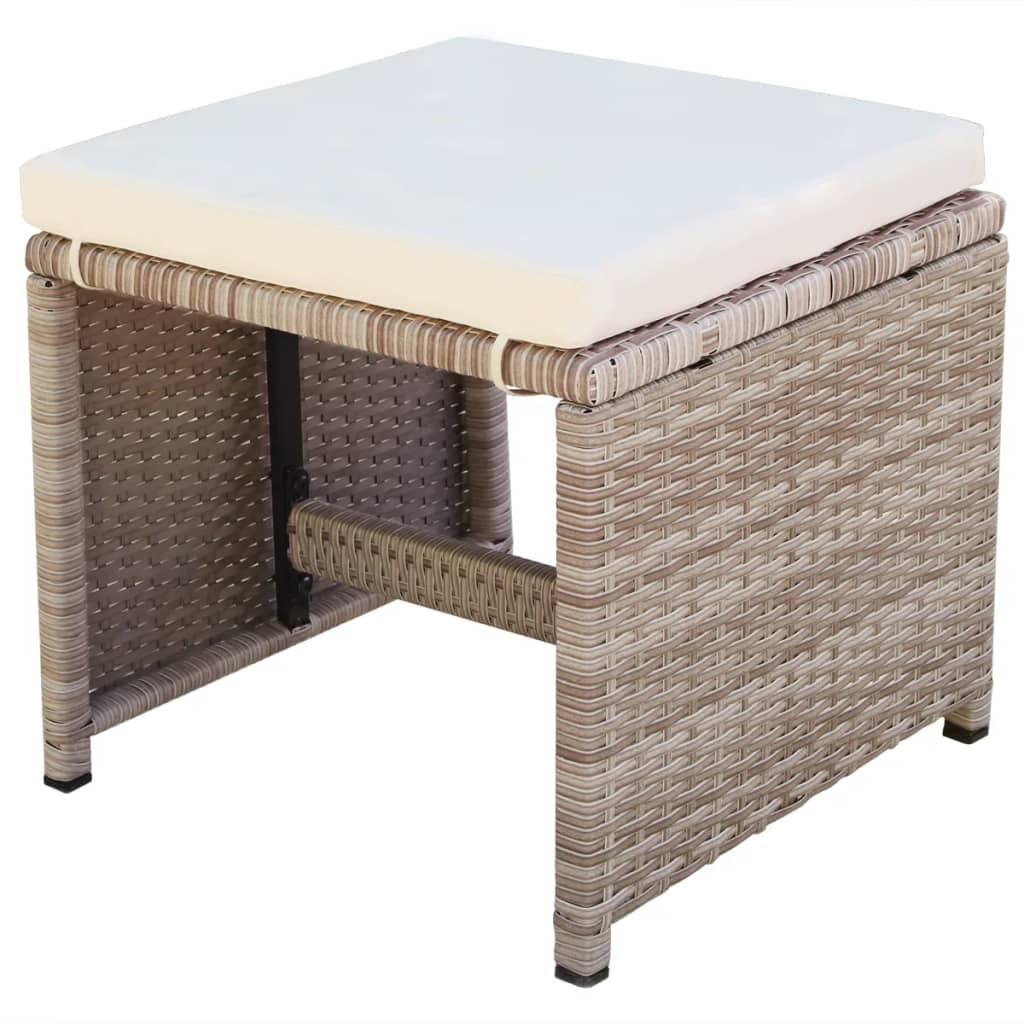 13-tlg. Garten-Essgruppe mit Auflagen Poly Rattan Beige