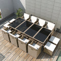 13-tlg. Garten-Essgruppe mit Auflagen Poly Rattan Beige