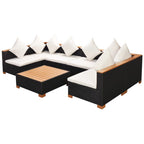7-tlg. Garten-Lounge-Set mit Auflagen Poly Rattan Schwarz