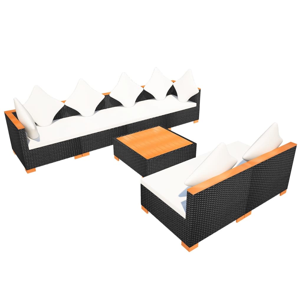 7-tlg. Garten-Lounge-Set mit Auflagen Poly Rattan Schwarz