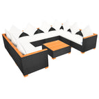 9-tlg. Garten-Lounge-Set mit Auflagen Poly Rattan Schwarz
