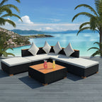 6-tlg. Garten-Lounge-Set mit Auflagen Poly Rattan Schwarz