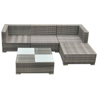 5-tlg. Garten-Lounge-Set mit Kissen Poly Rattan Grau