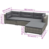 5-tlg. Garten-Lounge-Set mit Kissen Poly Rattan Grau