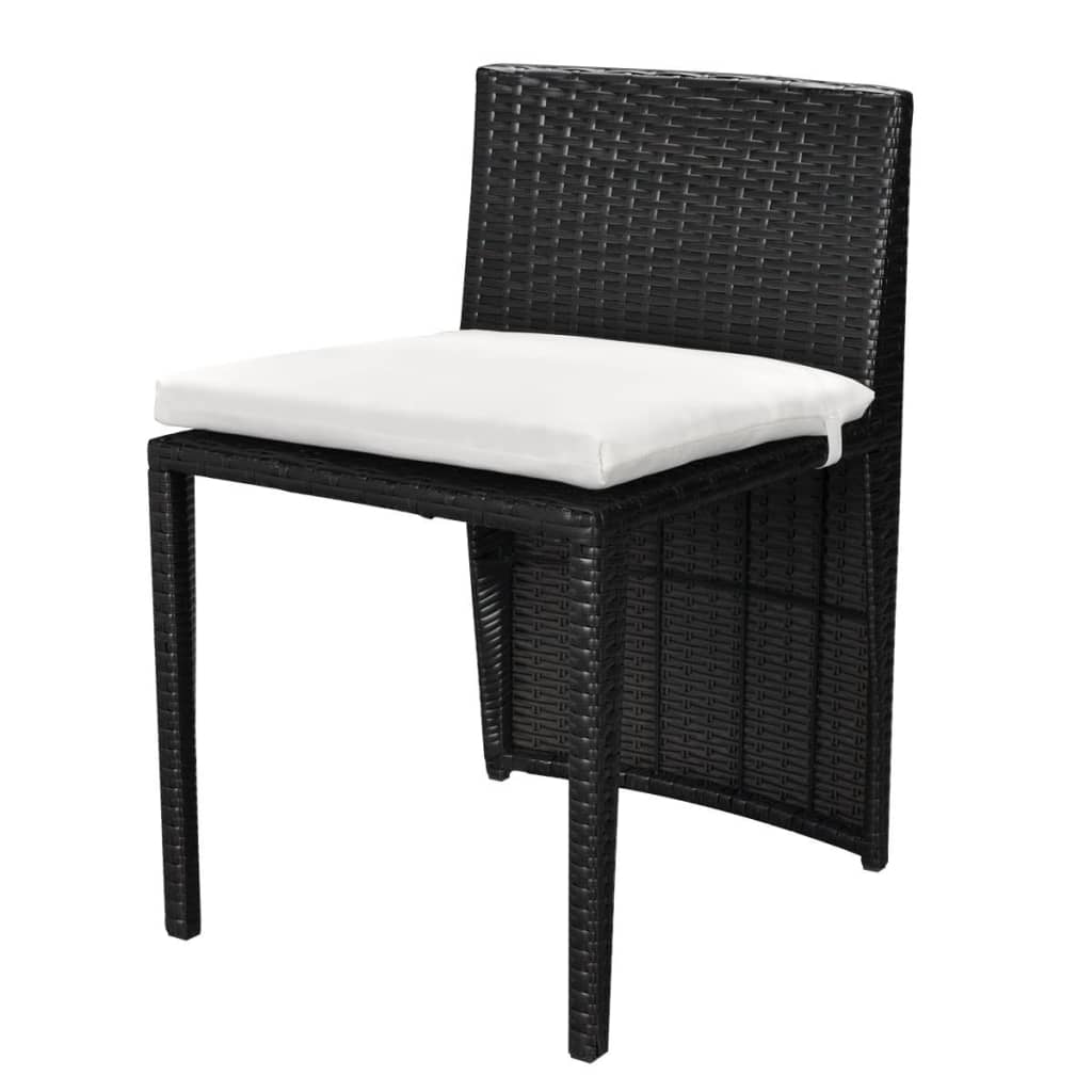 3-tlg. Bistro-Set mit Auflagen Poly Rattan Schwarz