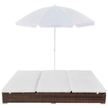 Outdoor-Loungebett mit Sonnenschirm Poly Rattan Braun