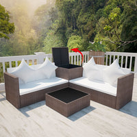 4-tlg. Garten-Lounge-Set mit Auflagen Poly Rattan Braun