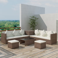 8-tlg. Garten-Lounge-Set mit Kissen Poly Rattan Braun