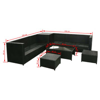 8-tlg. Garten-Lounge-Set mit Kissen Poly Rattan Schwarz