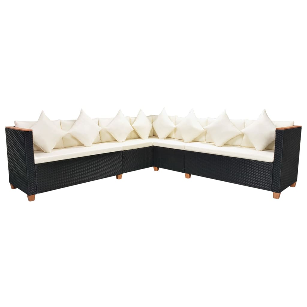 7-tlg. Garten-Lounge-Set mit Auflagen Poly Rattan Schwarz