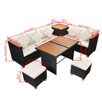 7-tlg. Garten-Lounge-Set mit Auflagen Poly Rattan Schwarz