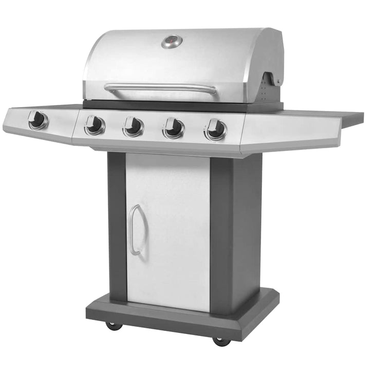Gasgrill 4+1 Flammen Schwarz und Silbern