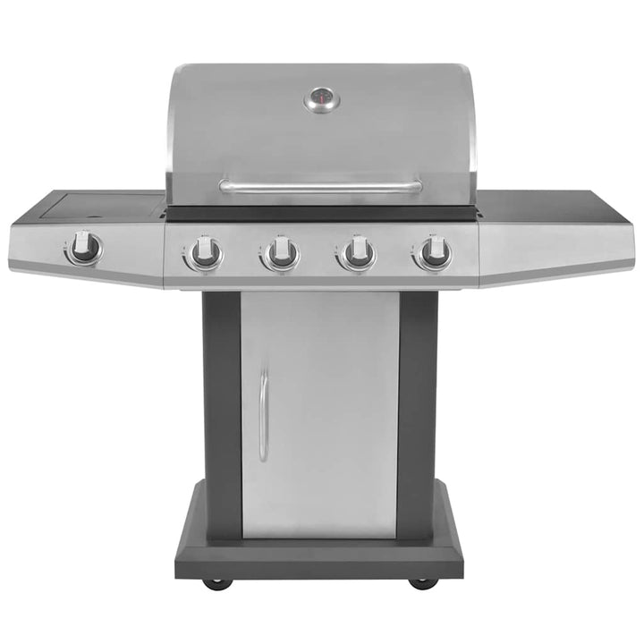 Gasgrill 4+1 Flammen Schwarz und Silbern