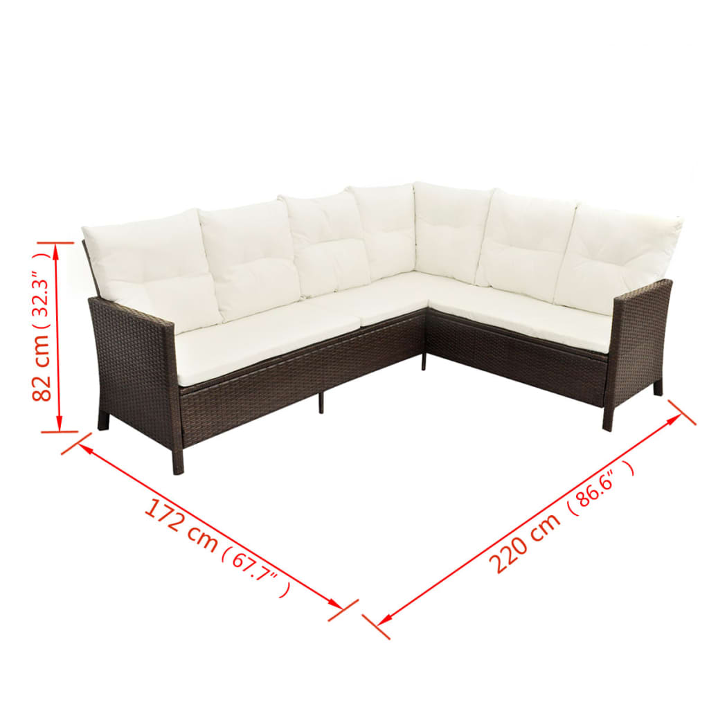 4-tlg. Garten-Lounge-Set mit Auflagen Poly Rattan Braun