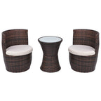 3-tlg. Bistro-Set mit Auflagen Poly Rattan Braun