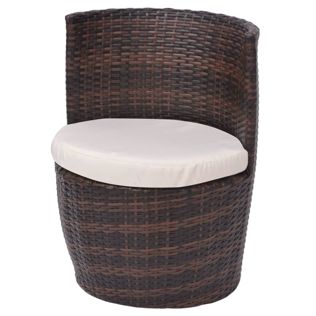 3-tlg. Bistro-Set mit Auflagen Poly Rattan Braun
