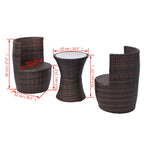 3-tlg. Bistro-Set mit Auflagen Poly Rattan Braun
