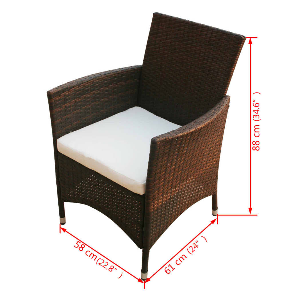 9-tlg. Garten-Essgruppe mit Auflagen Poly Rattan Braun