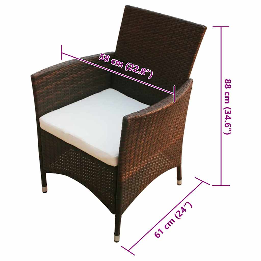 7-tlg. Garten-Essgruppe mit Auflagen Poly Rattan Braun