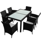 7-tlg. Garten-Essgruppe mit Auflagen Poly Rattan Schwarz