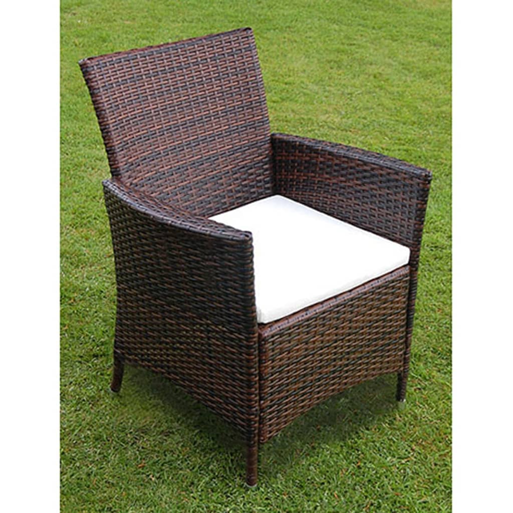 5-tlg. Garten-Essgruppe mit Auflagen Poly Rattan Braun