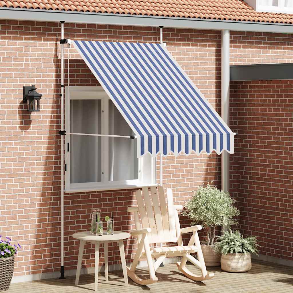 Einziehbare Markise Handbetrieben 150 cm Blau/Weiß Gestreift