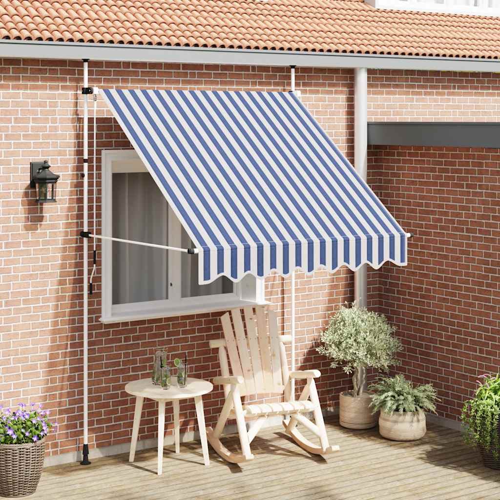 Einziehbare Markise Handbetrieben 200 cm Blau/Weiß Gestreift