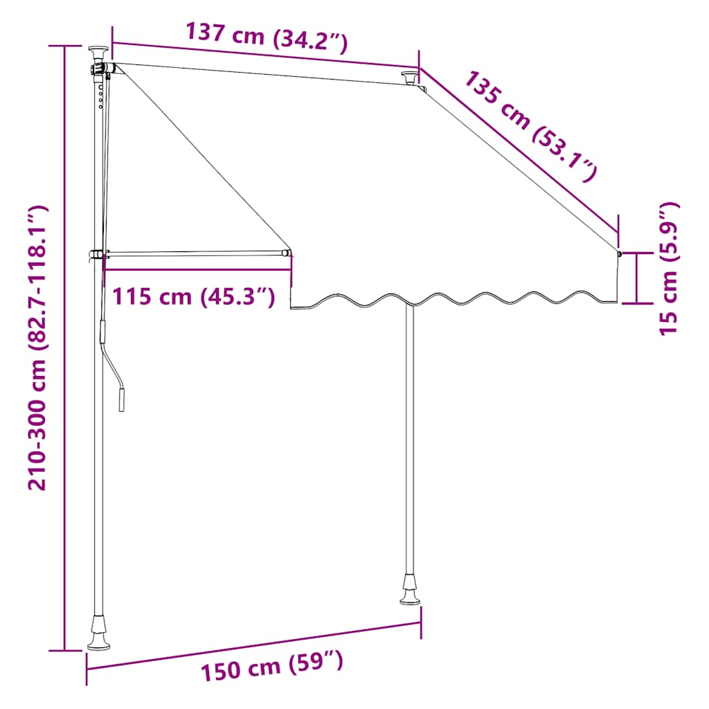 Einziehbare Markise Handbetrieben 150 cm Gelb/Blau Gestreift