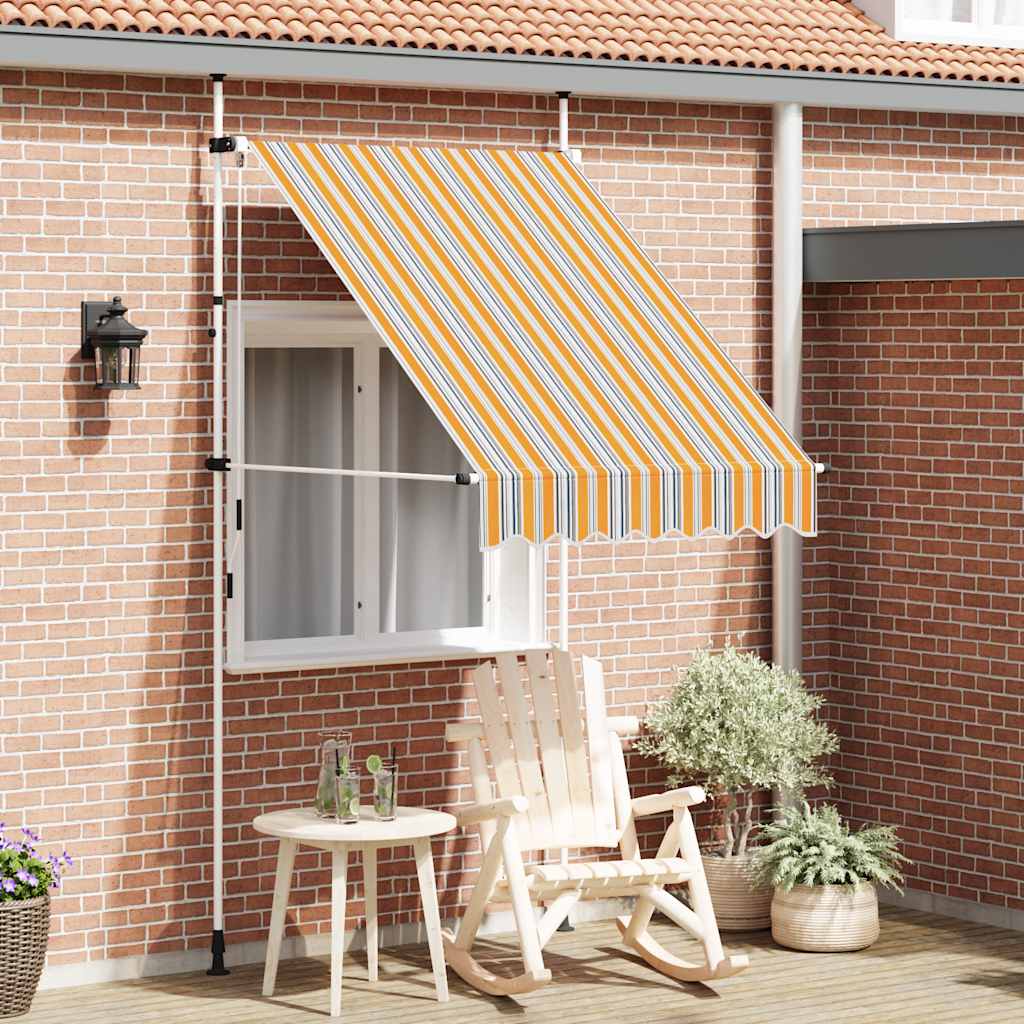 Einziehbare Markise Handbetrieben 150 cm Gelb/Blau Gestreift