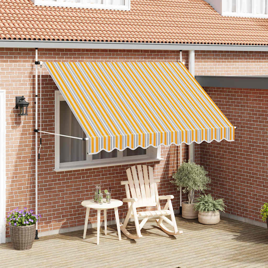 Einziehbare Markise Handbetrieben 300 cm Gelb/Blau Gestreift