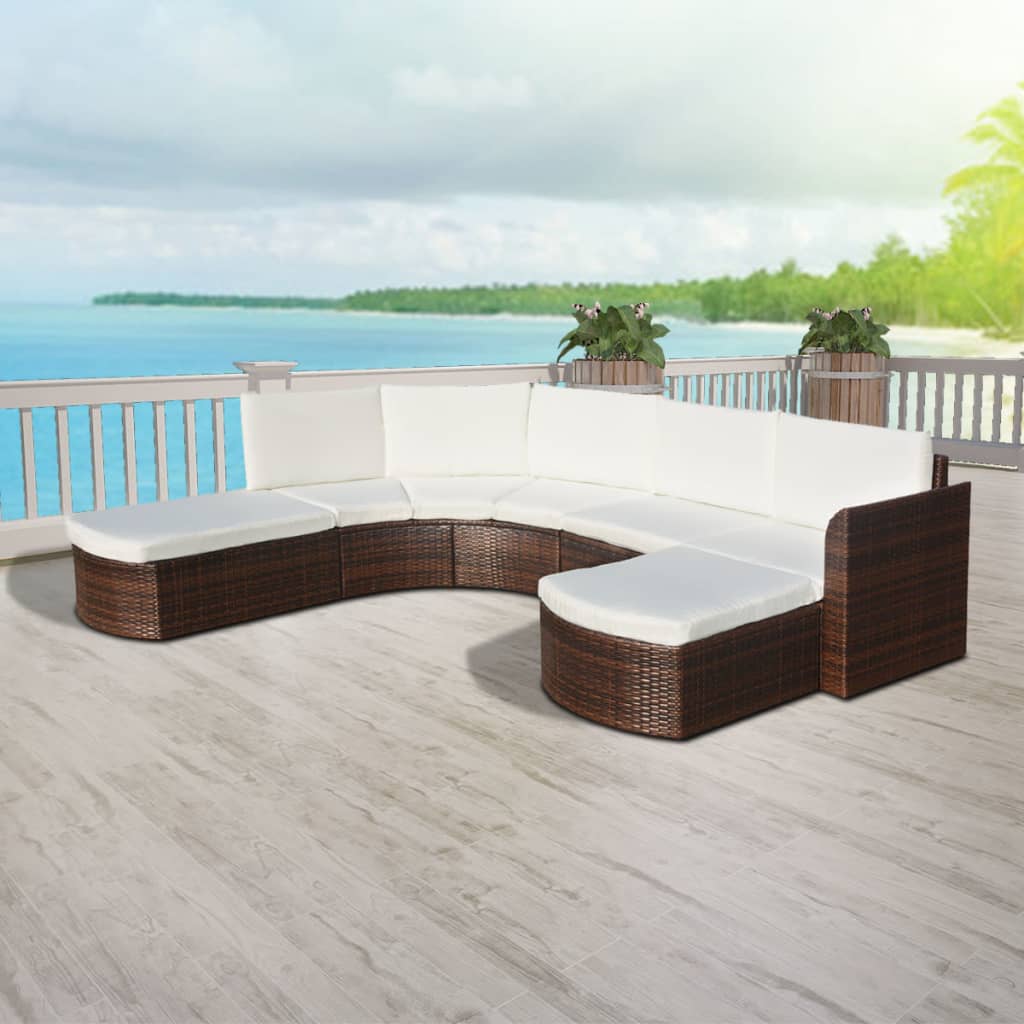 4-tlg. Garten-Lounge-Set mit Auflagen Poly Rattan Braun