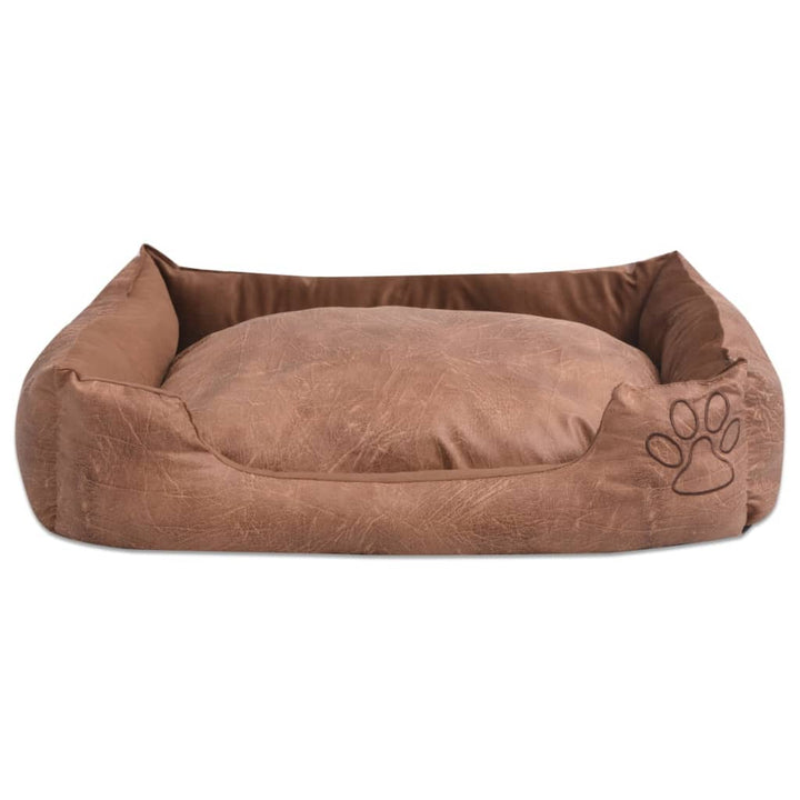 Hundebett mit Kissen PU Kunstleder Größe M Beige