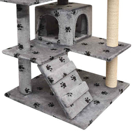 vidaXL Katzen-Kratzbaum 125 cm Pfoten-Aufdruck Grau