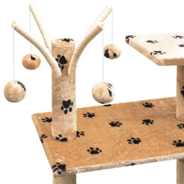 vidaXL Katzen-Kratzbaum 125 cm Beige mit Pfoten-Aufdruck