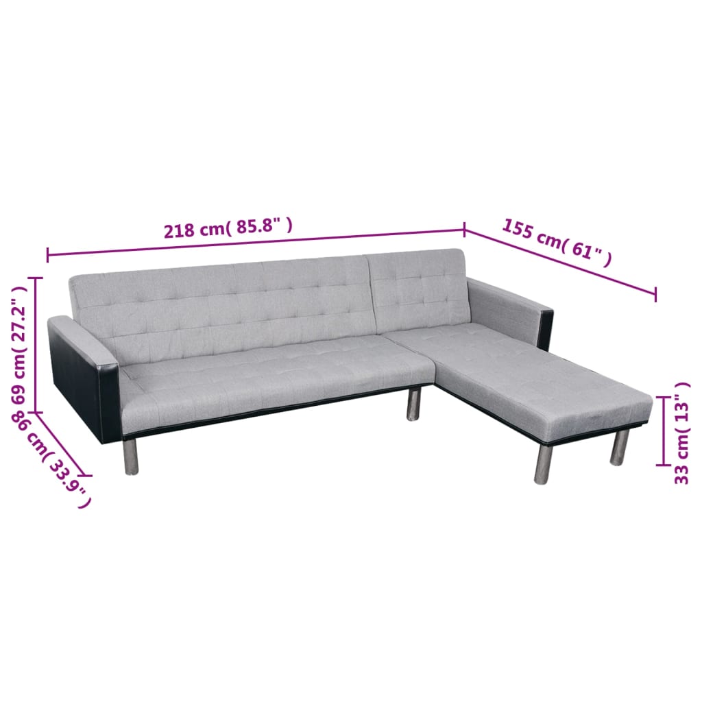 Schlafsofa L-Form Stoff Schwarz und Grau