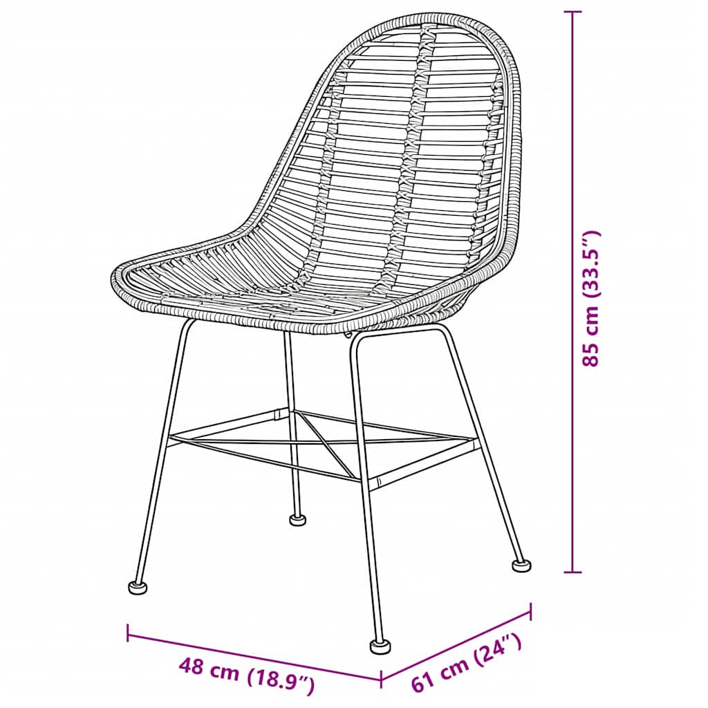 Esszimmerstühle 2 Stk. Natur Rattan Schwarz